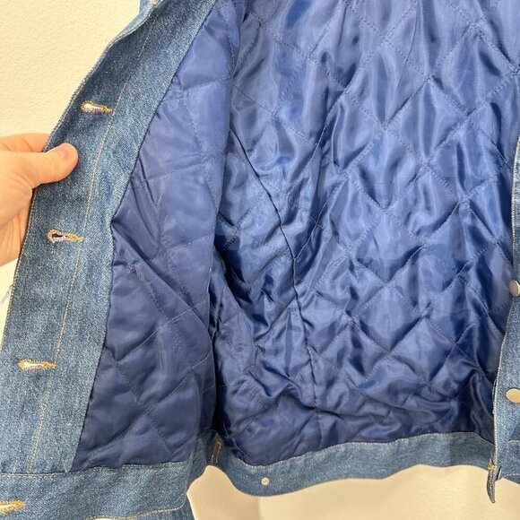 Vintage Linen Blend Sherpa Collar Denim Jacket Ranching Western Retro 70s Size L - Picture 4 of 8
